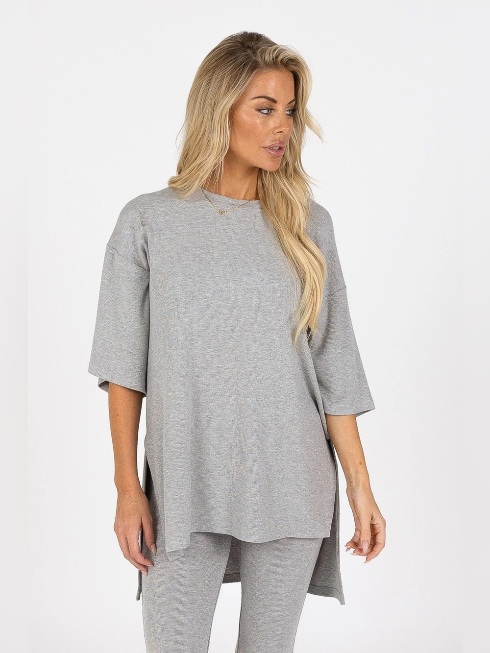 Foxy Kind All Weekend Crewneck Oversized Short Sleeves Top Grey Size L/XL Lounge